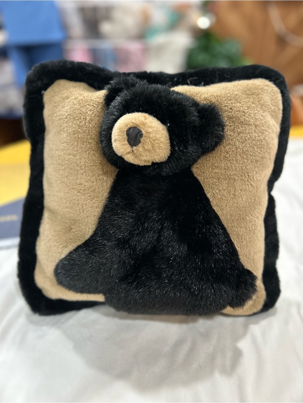Vtg JAAG Plush 3D Black Bear Throw Pillow 12"